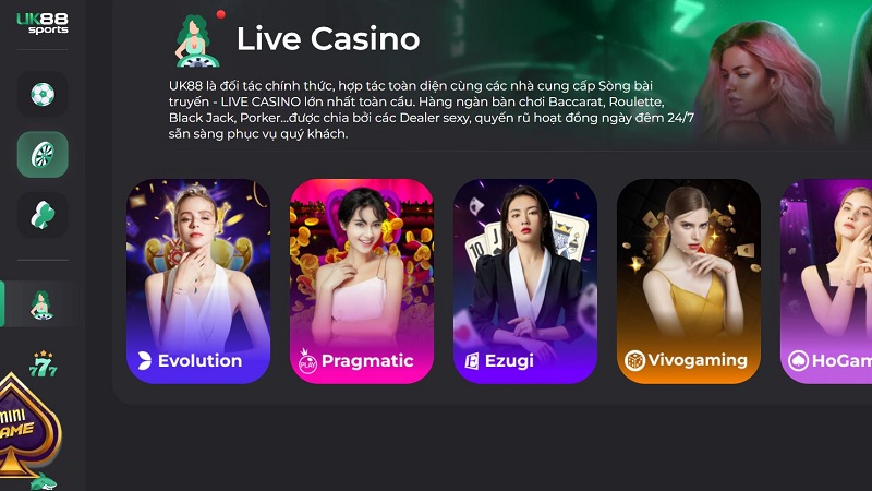 Sảnh game Casino tại uk88