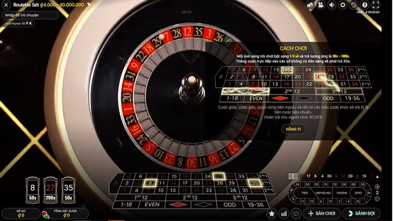 Đặt cược kiểu gấp thếp tại roulette uk88